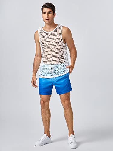 Milumia Men's Fishnet Mesh See Through Tank Top Sleeveless Round Neck Workout Tshirt A White Small #TOP1