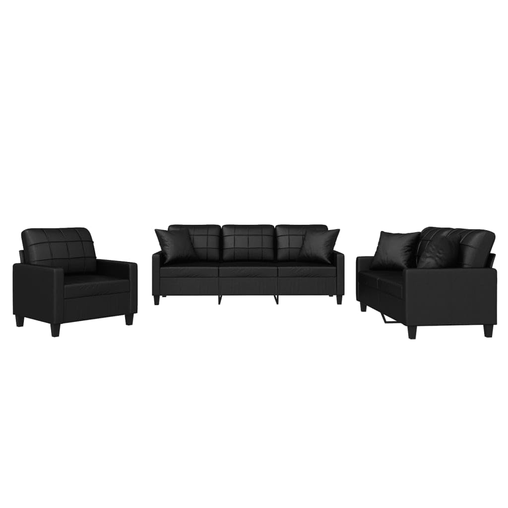 ZEYUAN 3-TLG. Sofagarnitur mit Kissen Schwarz Kunstleder, Sofa Mit Relaxfunktion, Couchgarnitur, Wohnzimmer Sofa, Couch, Sofa Set 3201348
