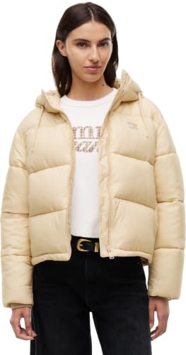 Image of Tommy Jeans Women Tjw Hooded Puffer Jacket Dw0Dw21625 Puffer Jacket, BEIGE (Sunday Pastry), XS
