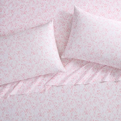 Image of Laura Ashley - King Sheet Set, Buttery-Soft Bed Sheets with a Naturally Silky Smooth Cotton Sateen Lightweight Feel - Matching Pillowcases & Fitted Sheet (Bella Pink)