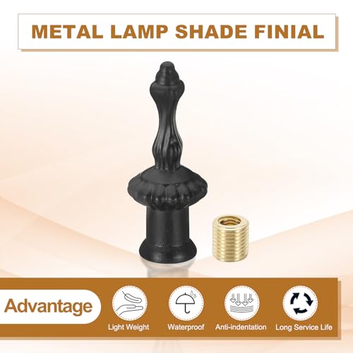 Image of PATIKIL 20x52mm Lamp Shade Finial, 2 Pcs Lamp Finials Caps Knob M10x1mm Threaded Zinc Alloy Solid Lamp Finial Decoration for Lamp Shade Table Floor Lamps, Black