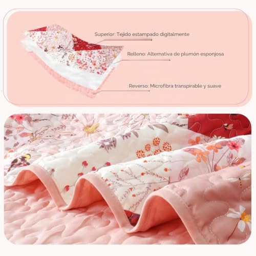 Colcha Cama 240 x 260 Reversible Ligera Estampado Rojo con Fundas Almohada 6