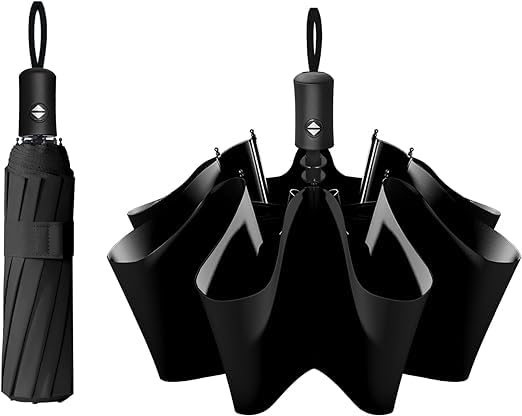 XBEY One-Click Auto Open/Close 3-Fold Travel Umbrella For Women, Men, & Kids UV Protection Travel Umbrella for Rain, Sun & Wind Protection Lightweight Umbrellas (Black)