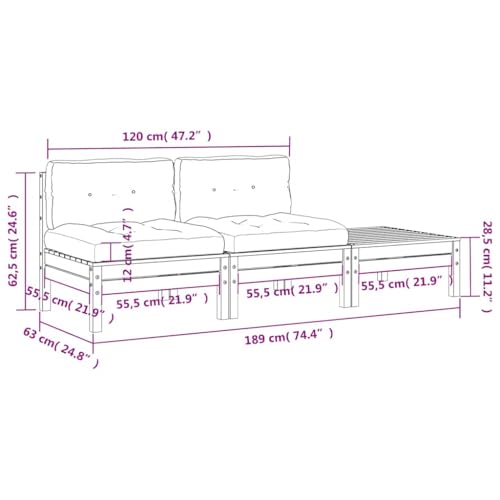 vidaXL Sofá de Jardín con Cojines y Reposapiés 2 Plazas, Sillas de Palets con Respaldos, Asientos Modulares, Muebles para Patio Terraza - imagen 3