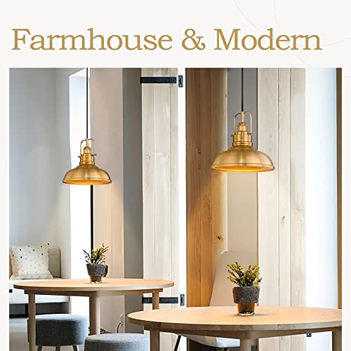 Image of zeyu 2 Pack Farmhouse Pendant Lights, 11-inch Industrial Ceiling Pendant Light Fixture with Metal Dome Shade, Gold Finish, 016-1-2PK BG