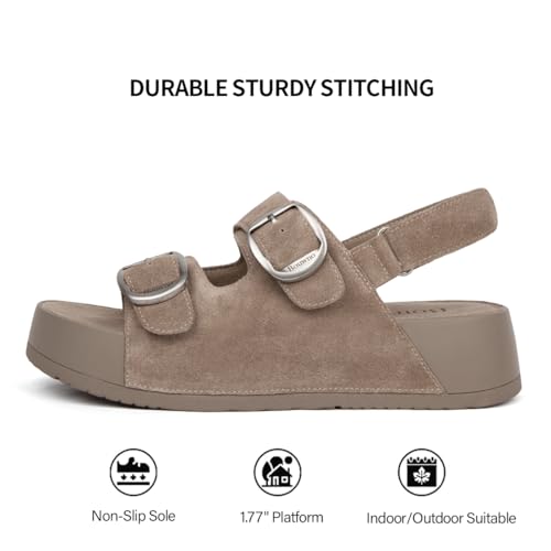 Image of Platform Sandals Women Genuine Leather Slip-on Beach Slide Buckle Comfortable Sandals with Memory Foam Soft Lining and Open Toe Low Wedges
