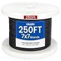 MUZATA 250ft 1/8" Black Wire Rope T316 Stainless Steel Marine Grade for Indoor Cable Railing Aircraft Stair Deck Fencing 7x7 Strand DIY Balustrade Hanging WR19 WP1