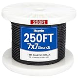 Muzata 250 ft 1/8' Black Stainless Steel Cable Railing System Hardware T316 Stainless Steel Wire Rope 7x7 Strands 1800 lb Breaking Strength Black Cable Railing Kit for Indoor Outdoor WR19