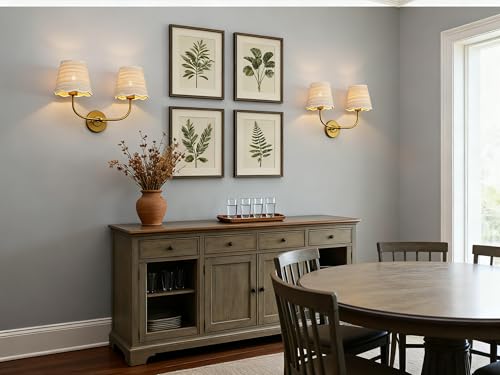 Image of Phansthy Industrial Hardwired Wall Sconce Vintage Farmhouse Wall Light, Boho Brass Finished Wall Lamps with Natural Rattan Woven Lampshade for Bedroom, Living Room (Antique Gold, Two-Light)