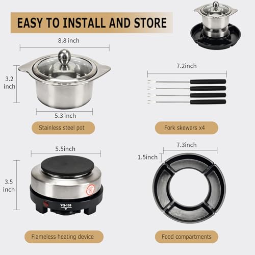 SANGLE SOPFFY 2 in 1 Fondue Pot & Electric S\'mores Maker - Cheese and Chocolate Fondue Set with Temperature Control,Detachable Trays,Fondue Pot Electric Set w 4 Forks,Perfect for Parties,Family Gifts