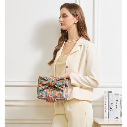 Image of BRYCTSISEN Women Straw Beach Clutch Purse Handbag Summer Elegant Vacation Style Shoulder Bag Crossbody Bag
