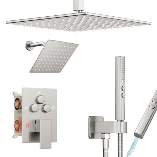 Baetuy Shower Faucet Set Brushed Nickel Shower System, Ceiling Mount