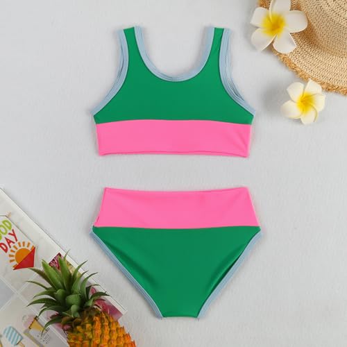 Girl Swimsuit Casual Swimwear Kids Two Piece Color Block Bathing Suits Beach Bikini Set 3-8 Years3