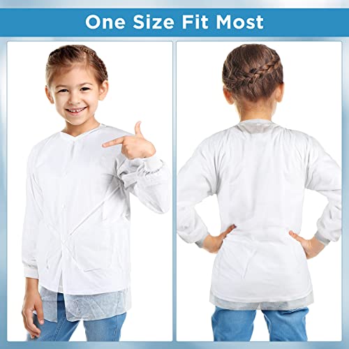 Patelai 10 Pcs Kids Disposable Lab Coats White Cleaning Science Coat For Child With Elastic Knit Cuffs And Front Snap Fasteners (Large) #TOP3