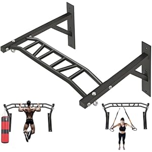 Upgraded-HWOOUSA Pull Up Bar Wall Mounted,Heavy Duty Multi Grip Bar with 14 Grip Positions,Space Saving Home Gym Equipment -Ideal for Garage,Outdoor Strength Training, Chin Up Bar,Supports to 600 Lbs