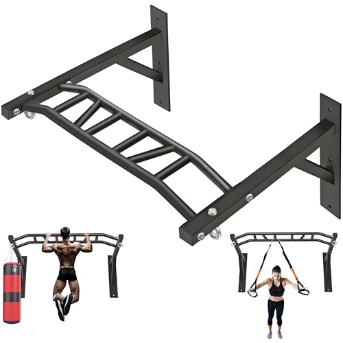 Upgraded-HWOOUSA Pull Up Bar Wall Mounted,Heavy Duty Multi Grip Bar with 14 Grip Positions,Space Saving Home Gym Equipment -Ideal for Garage,Outdoor Strength Training, Chin Up Bar,Supports to 600 Lbs