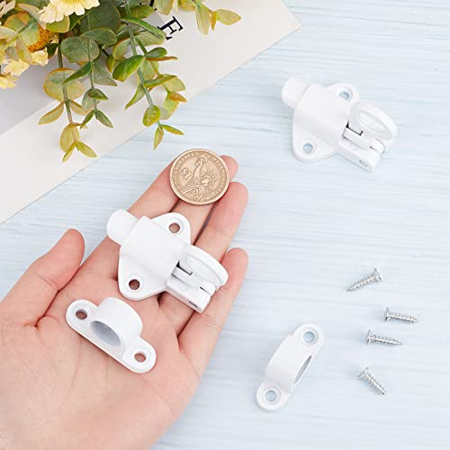 GORGECRAFT 2 Sets Self-Closing Latch Aluminum Alloy Automatic Window Spring Latch Spring Loaded Latch Slide Lock Security Automatic Window Gate Slide Locks for Inside Door White - Image 3