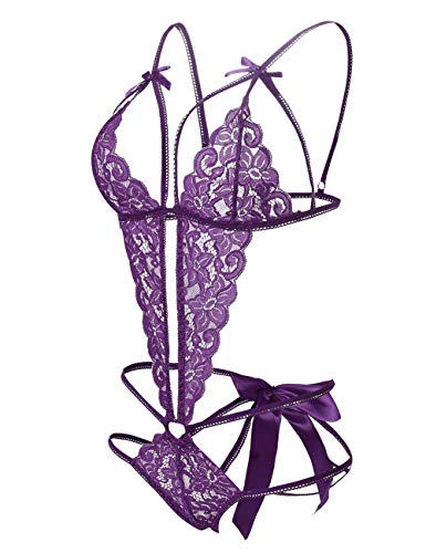 Image of Donnalla Women's Deep V Lace Teddy One Piece Lingerie Cutout Strappy Lingerie