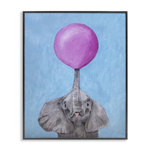 Stupell Industries Cute Elephant Blowing Pink Balloon Animal Portrait, Design by Coco de Paris, Black Framed, 16 x 20