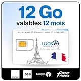 Wave Connect SIM Données France 4 Réseaux, 12 Go valables 12 Mois, Bouygues, Free, Orange, SFR, 4G, 5G, Prépayée, Active dès La Première Utilisation, UE, IoT, Sécurité
