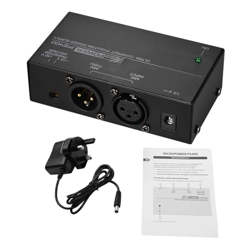 POENVFPO 48V 12V Phantom Power Supply, Dual Voltage Condenser Mic Preamp with Ultra Low Noise and All Metal Case for Professional Recording Studio (GB Plug)