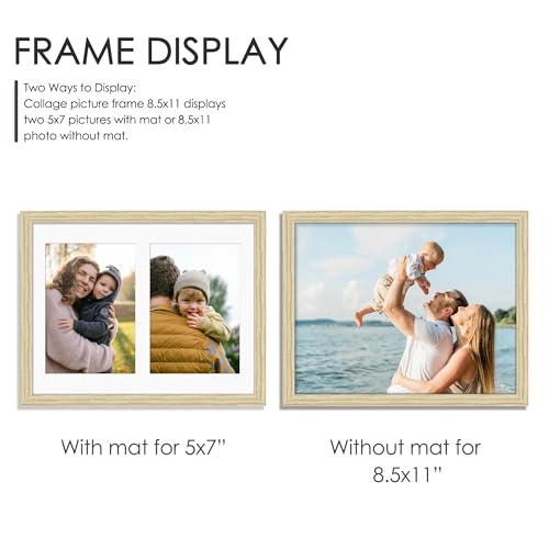 Image of DUENPY 8.5x11 Double 5x7 Picture Frame Double Picture Frame Displays Two 5x7 inch Photos Available Horizontal Wall Mounting Display and Vertical Wood Color
