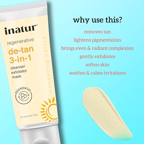 Image of inatur De Tan 3-in-1 Face Scrub | Cleanser, Scrub & Mask with Niacinamide, Calamine, Papaya & Apricot | Removes Tan, Brightens & Exfoliates | For Glowing Skin | Unisex Skincare | 100g