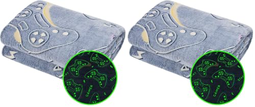 Image of Glow in The Dark Blanket Game Controller Throw Blanket, Gamer Gifts Toys for Kids Boyfriend, Boys Teen Soft Cozy Gaming Blanket Gamer Gifts Game Decor Blankets for Home Bedroom 50 inchx60 inch (Pack of 2)