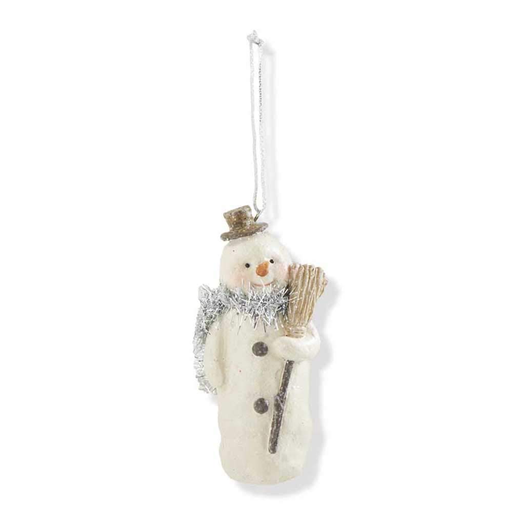 4.25 Inch Snowman Glitter Glass Ornament with Tinsel Scarf 4.25 Inch White 52024A
