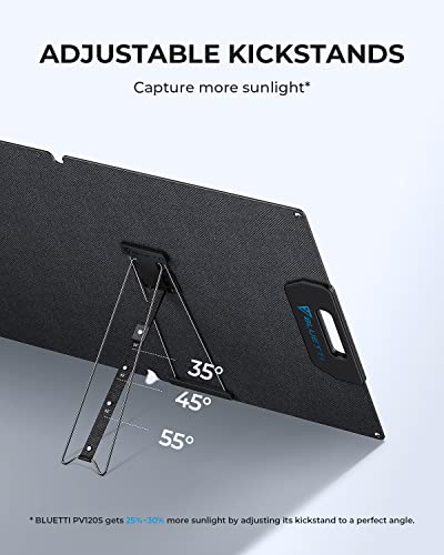 BLUETTI Solar Panel 120W for Portable Power Station EB3A AC2A AC50B AC70 AC180 AC200L Elite 200 V2 AC300 B300K, Foldable Solar Charger with Adjustable Kickstands for RV, Camping, Blackout - Image 6