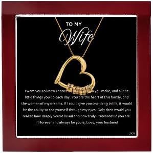 ziella Jewelry To My Wife Necklace -Family's Love Engraved Name Pendant, Personalized Heart Custom Necklace for Women