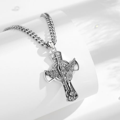 INFUSEU Cross Necklace for Men Women, Sterling Silver Gold Large Orthodox Cross Caravaca St Michael Pendant, 22+2 inch Chain2