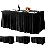 3 Pack Black Spandex Table Skirts for Rectangle Tables One-Piece Stretch Tablecloth Washable Wrinkle