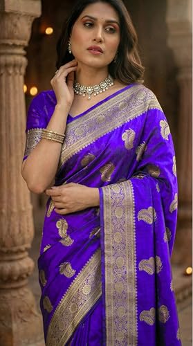Image of C J Enterprise Women's Pure Soft Silk Saree With Blouse Piece For Wedding (KeriLichi)