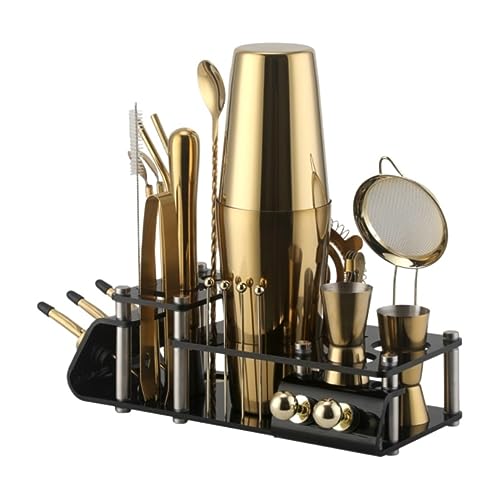 Kit de coctelería de 24 unidades en acero inoxidable dorado para bartender 2