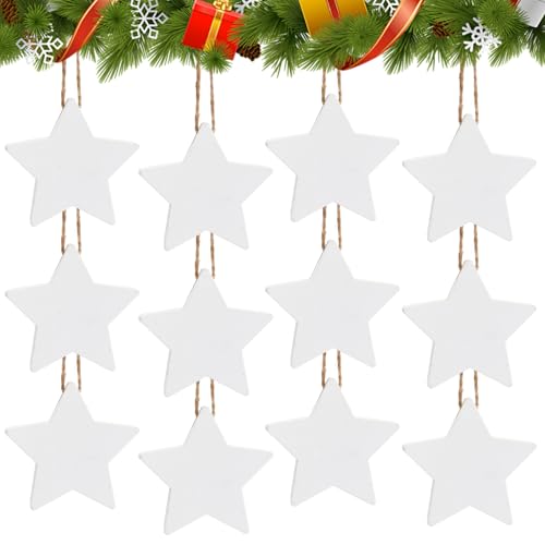 12 Pcs Hanging Christmas Star Farmhouse Decor - 2.4'' White