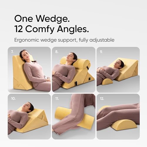 Image of Frido Adjustable Wedge Max Cushion, 12-Way Adjustable Pregnancy Pillow & Leg Elevation Pillow, Relieves Neck, Back & Shoulder Pain, Great for Reading, Sleeping & Relaxing |Mustard Yellow