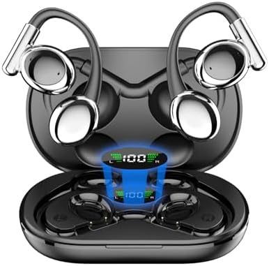 Open Earbuds True Wireless Open Ear Headphones, Bluetooth 5.4 Over Ear Earbuds with Earhook, 40H Playtime Ear Buds, Waterproof Open Earphones Fit Sport, Running, Workout
