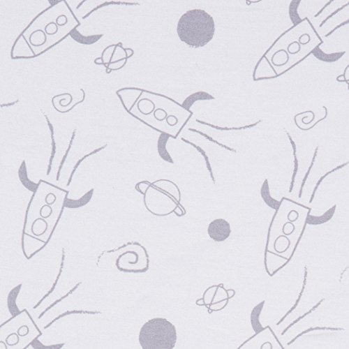Image of Galaxy Fitted Crib Sheet - Rocket Ships Scatter Print, Gray, Fully Elasticized, 8 in Deep Pockets, Fits Standard Crib Mattress 28 in x 52 in (Pack of 2)