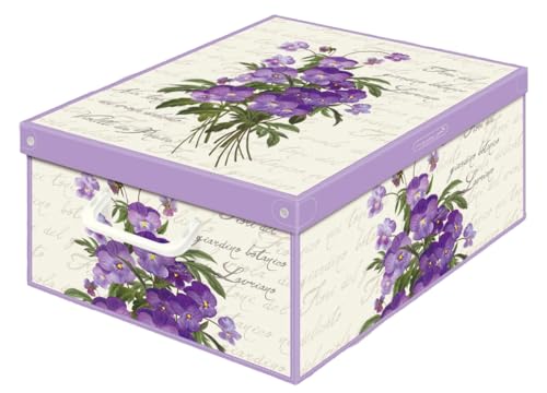 Lavatelli Bauletto Violette - Decorative Storage Box With Lid and Handles, Large - for Clothes and Toys - Fragrant Scented Violet Cardboard, Violets
