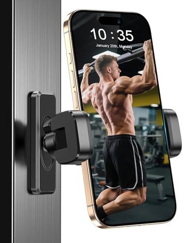 Gym Magnetic Phone HolderStrong Magnets- 360 Adjustable Magnetic Phone Mount Phone Holder Gym Accessories for Men Women Compatible with All Smartphones 4.7-7