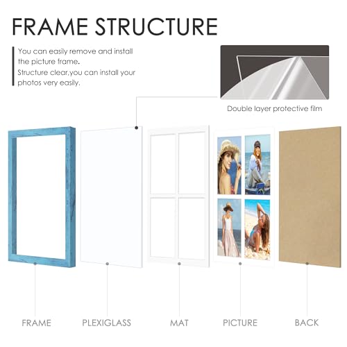 Image of DUENPY 12x16 Picture Frame 5x7 Collage Picture Frame Displays Four 5x7 inch Photos or 12x16 (Without Mat) for Available Horizontal Wall Mounting Display and Vertical Blue
