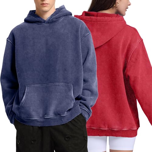 FAIABLE 2 Pack Acid Wash Hoodie Oversized Vintage Hoodie Unisex Heavyweight Hoodie Distress Hoodies for Men Women Couples2
