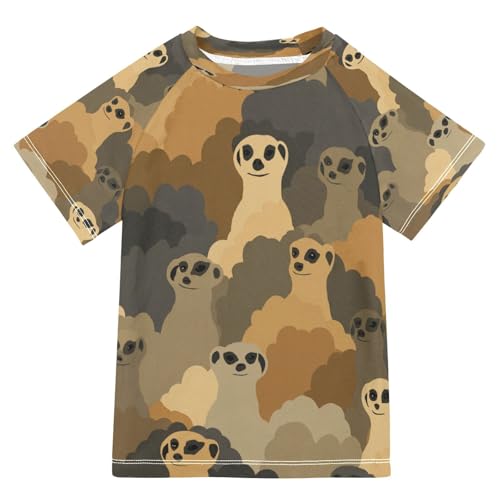 Boys Short Sleeve T-Shirts Camo Ferrets Meerkats Rashguard Kids Swim Shirts Sun UPF 50+