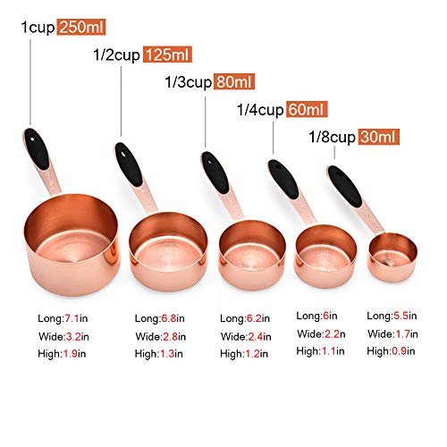 Stainless Steel Measuring Cup Set, 5 -Piece Precision Measuring Cup Set for Baking, Cooking, Dry and Liquid Ingredients (rose gold)