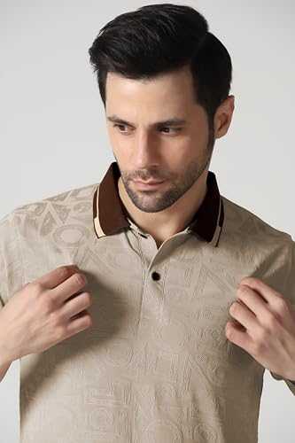 Image of TOPLOT Men's Premium Jacquard Polo T-Shirt | Geometric Textured Design | Contrast Collar & Cuffs | Soft Breathable | Perfect for Office & Casual Wear | Available in Pack of 2 (5281)