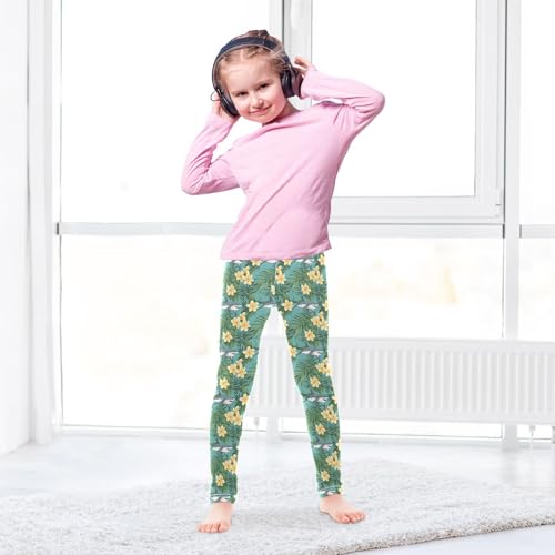 Summer Flower Shark Print Girls Leggings Soft Stretch Workout Yoga Dance Pants for Kids Casual Tights4