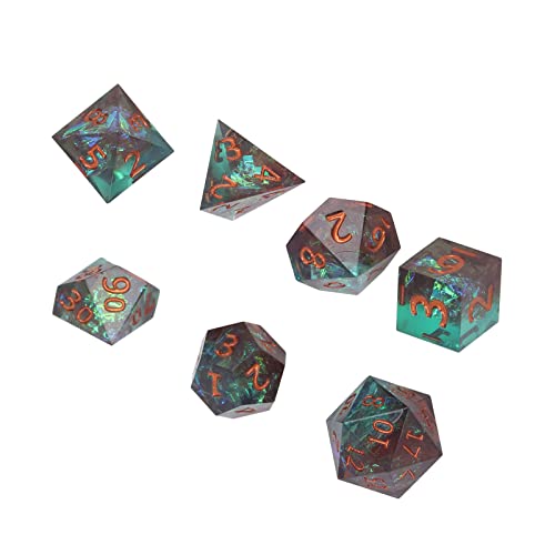 Semitransparent Resin Dice Set, 7Pcs Translucent Dice Set Portable For Board Game(Brown Green Copper Number) #TOP1
