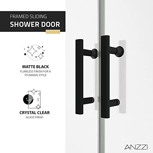 ANZZI 70-in. x 60-in. Framed Double Sliding Shower Door, Resistance Free Hinges for Smooth Opening and Closing, Clear Tempered Glass in Matte Black Finish | AMZSD1501MB
