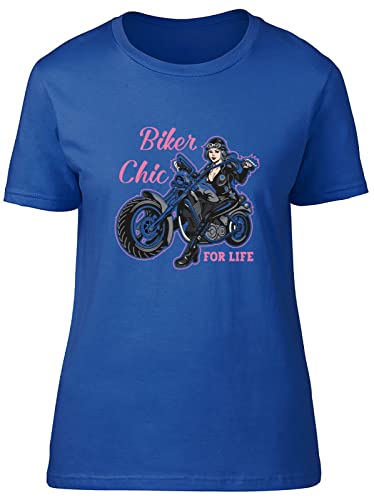 Shopagift Biker Chic Womens T-Shirt Motorbike Rider Motorcycle Ladies Tee Gift Blue